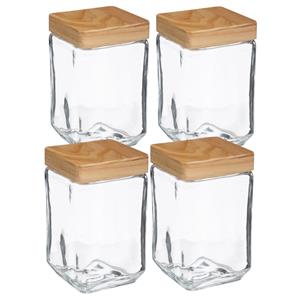 5five 4x stuks voorraadbussen/voorraadpotten 1,7L glas met houten deksel -