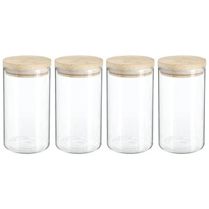 Secret de Gourmet 4x stuks voorraadbussen/voorraadpotten 1L glas met houten deksel -