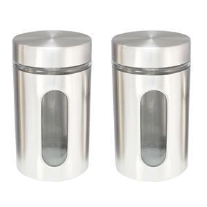Set van 4x stuks voorraadpotten/bewaarpotten 10 x 10 x 17 cm RVS/glas -