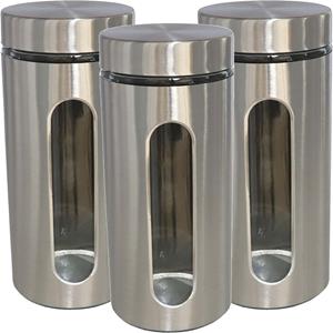 Gerim 3x stuks voedsel bewaren keuken voorraad pot - zilver metaal - deksel - 1900 ml -