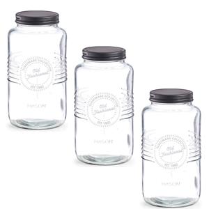 Zeller 3x Glazen voorraadpotten/bewaarpotten 2000 ml Old Fashioned 23 x 12 cm -