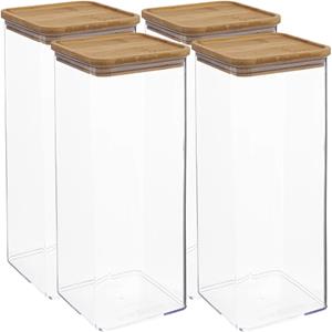 5five 4x stuks voedsel bewaren keuken voorraadpot - kunststof/bamboe - 2000 ml -