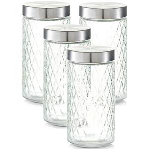 Zeller 4x Glazen voorraadpotten/bewaarpotten 1500 ml geruit 11 x 22 cm -