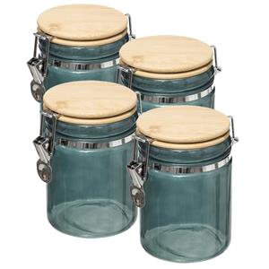 5five 4x stuks voorraadbussen/voorraadpotten 0,75L glas petrol blauw met bamboe deksel en beugelsluiting -