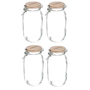 5five 4x stuks voorraadbussen/voorraadpotten 2L glas met houten deksel en beugelsluiting -