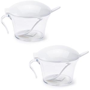 8x Suikerpotjes wit met lepeltje 320 ml -