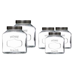 5five Set met 5x voorraadpotten 1L en 2,5L glas met RVS deksel -
