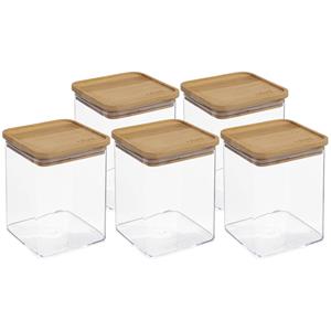 5five 5x stuks voedsel bewaren keuken voorraadpot - kunststof/bamboe - 1000 ml -