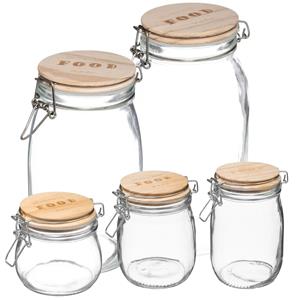 5five Set van 5x keuken voorraadbussen/potten glas 0.50/0.75/1.0/1.5/2.0 Liter inhoud -