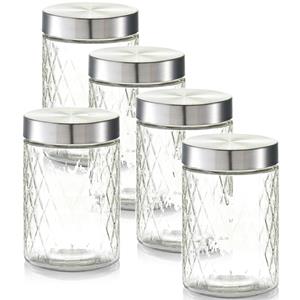 Zeller 5x Glazen voorraadpotten/bewaarpotten 1200 ml geruit 11 x 17 cm -