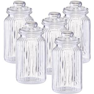 Zeller 5x Glazen voorraadpotten/bewaarpotten 1200 ml strepen relief 11 x 22 cm -