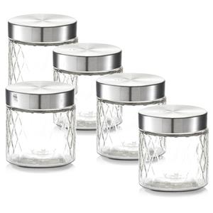 Zeller 5x Glazen voorraadpotten/bewaarpotten 750 ml geruit 11 x 12 cm -