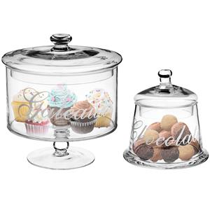 Secret de Gourmet Set van 2x voorraadpotten/koektrommels 0,4L en 1,8L glas met deksel -