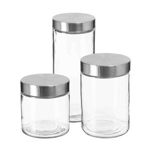 Secret de Gourmet Set van 6x keuken voorraadbussen/potten glas RVS deksel - 3 formaten -