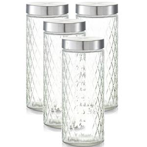 Zeller 4x Glazen voorraadpotten/bewaarpotten 2000 ml geruit 11 x 27 cm -