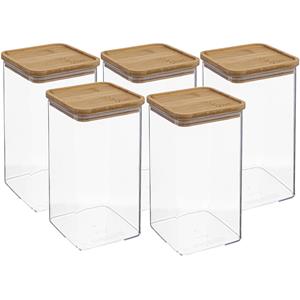 5five 5x stuks voedsel bewaren keuken voorraadpot - kunststof/bamboe - 1500 ml -