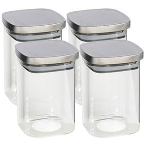 Gerim 4x stuks voedsel/etenswaren bewaren voorraadpot 1100 ml glas met RVS deksel -