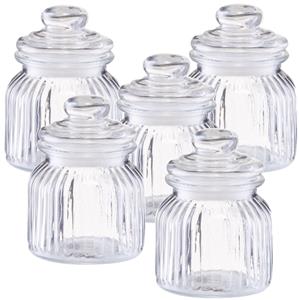 Zeller 6x Glazen voorraadpotten/bewaarpotten 600 ml strepen relief 11 x 14,5 cm -