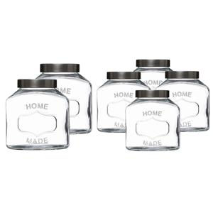 5five Set met 6x voorraadpotten 1L en 2,5L glas met RVS deksel -