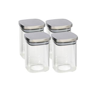 Gerim 4x stuks voedsel/etenswaren bewaren voorraadpot 1400 ml glas met RVS deksel -