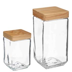 5five Keuken voorraadpotten glas met houten deksel - 2 formaten - 6x stuks -