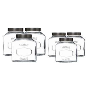 5five Set met 6x voorraadpotten 1L en 2,5L glas met RVS deksel -