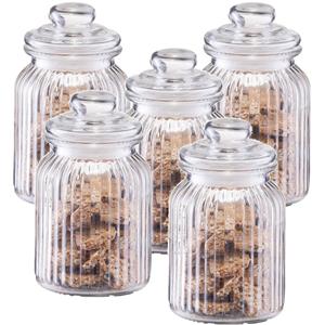 Zeller 6x Glazen voorraadpotten/bewaarpotten 900 ml strepen relief 11 x 18,5 cm -