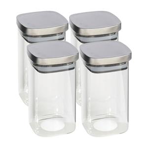 Gerim 4x stuks voedsel/etenswaren bewaren voorraadpot 1500 ml glas met RVS deksel -