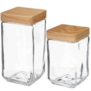 5five Keuken voorraadpotten glas met houten deksel - 2 formaten - 6x stuks -