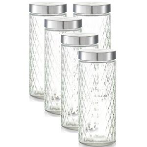 Zeller 5x Glazen voorraadpotten/bewaarpotten 2000 ml geruit 11 x 27 cm -