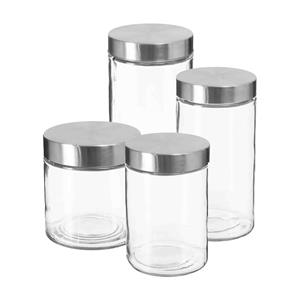 Secret de Gourmet Set van 8x keuken voorraadbussen/potten glas RVS deksel - 4 formaten -