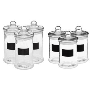 5five Set met 6x glazen voorraadpotten 1,2L en 1,6L met krijtvlak -