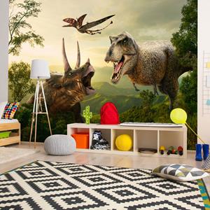 Karo-art Zelfklevend fotobehang - Dinosaurus in het bos, groen/bruin, 8 maten, Premium Print, geen lijm nodig, instructie bijgesloten, water- en UV bestendig