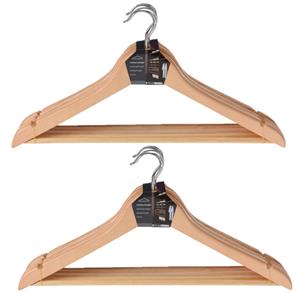 Set van 18x houten kledinghangers met broekstang -