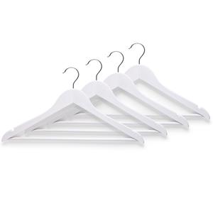 Zeller 16x Witte houten kledinghangers met broekstang 44 cm -
