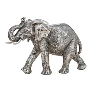 Merkloos Olifant woondecoratie dieren beeldje zilver 28 x 19 x 10 cm -