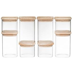 5five Set van 8 voorraadbussen/voorraadpotten 0,5L - 1L glas met houten deksel -