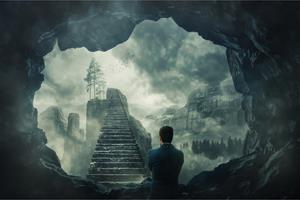 Karo-art Fotobehang - Trap naar Fantasie land, Fantasy world, 11 maten, Premium Print, incl behanglijm