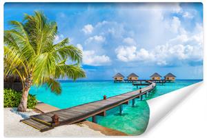 Karo-art Fotobehang - Tropische huisjes, premium print, inclusief behanglijm