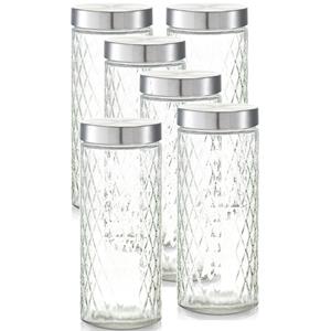 Zeller 8x Glazen voorraadpotten/bewaarpotten 2000 ml geruit 11 x 27 cm -
