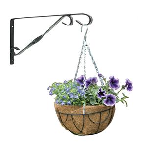 Nature Hanging basket 30 cm met klassieke muurhaak zwart en kokos inlegvel - metaal - hangmand set -