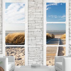 Karo-art Zelfklevend fotobehang - Strand , Uitzicht uit een raam , Premium Print