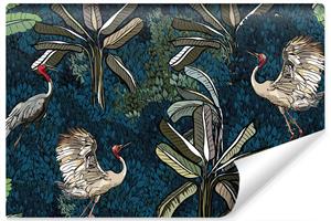 Karo-art Fotobehang - Kraanvogels tussen bladeren, premium print, inclusief behanglijm