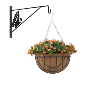 Hanging basket met muurhaak vlinder antraciet en kokos inlegvel - metaal - complete hangmand set -