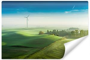 Karo-art Fotobehang - Groen landschap met windmolen, premium print, inclusief behanglijm