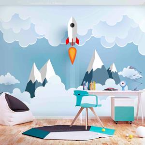 Karo-art Zelfklevend fotobehang - Geknutselde raket in de wolken , Premium Print