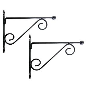 Esschert Design 2x stuks muurhaken met dubbele sierkrul 28 x 23 cm - metaal - hanging basket haak -