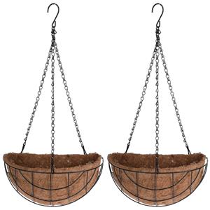 3x stuks metalen hanging baskets / plantenbakken halfrond zwart met ketting 31 cm - hangende bloemen -