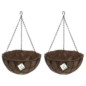 3x stuks metalen hanging baskets / plantenbakken zwart met ketting 30 cm - hangende bloemen -