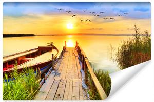 Karo-art Fotobehang - Zonsondergang over meer , premium print, inclusief behanglijm